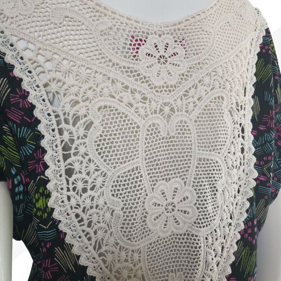 Annabelle Multicolor Scoop Neck Short Sleeve Top Size L Bohemian Crochet Accent - Picture 5 of 7